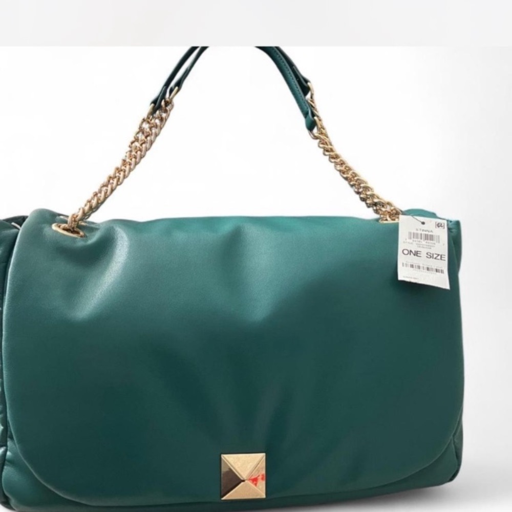 INC Elegant Green Shoulder Bag with Gold Accents